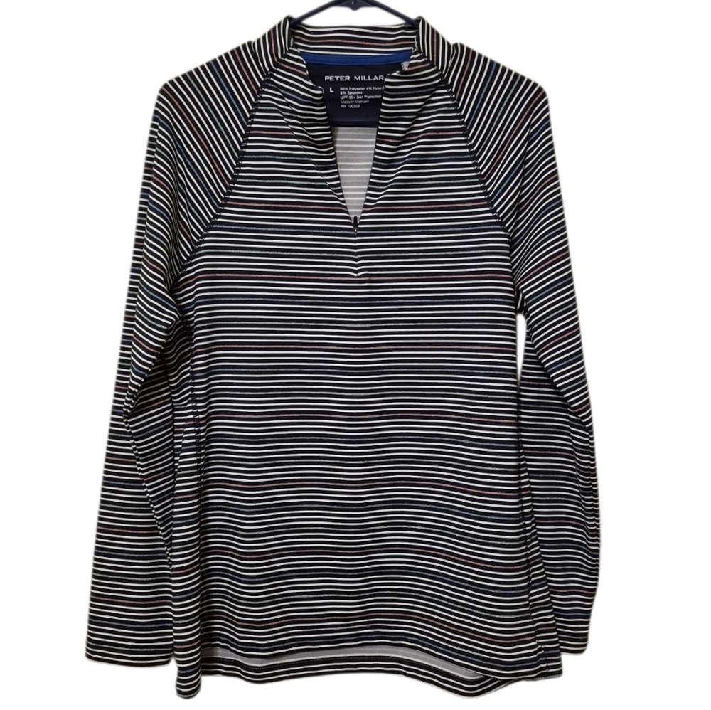 Peter Millar Perth Raglan Long Sleeve Womens Metallic Strip Golf Quarter Zip, L